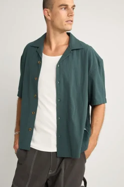 Rhythm Woven Shirts*Relaxed Texture Ss Shirt Teal