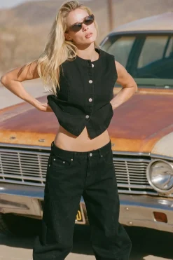 Rhythm Fashion Tops*Riley Denim Vest Vintage Black VintageBlack