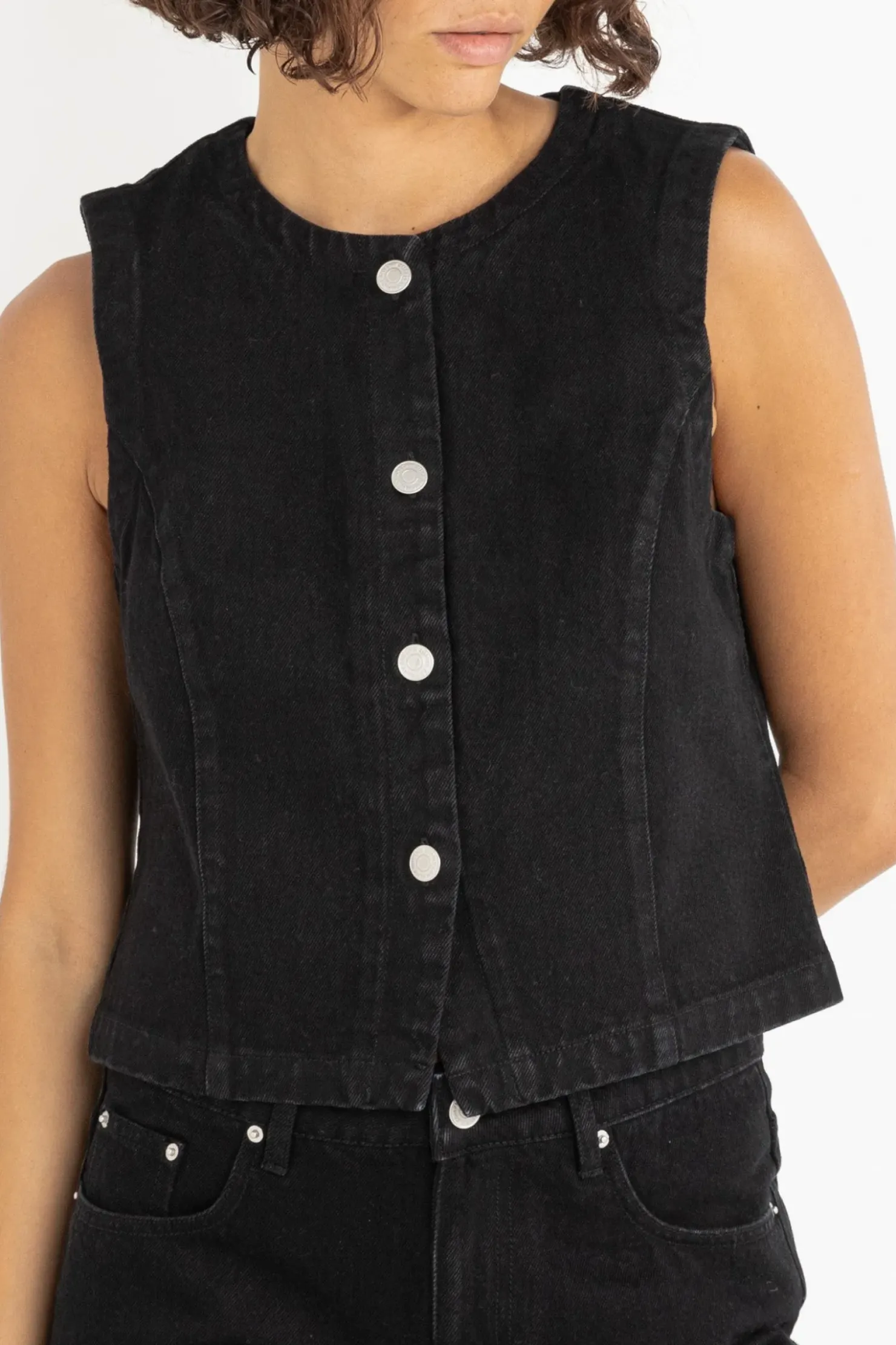 Rhythm Fashion Tops*Riley Denim Vest Vintage Black VintageBlack