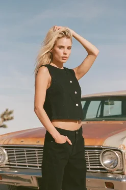 Rhythm Fashion Tops*Riley Denim Vest Vintage Black VintageBlack