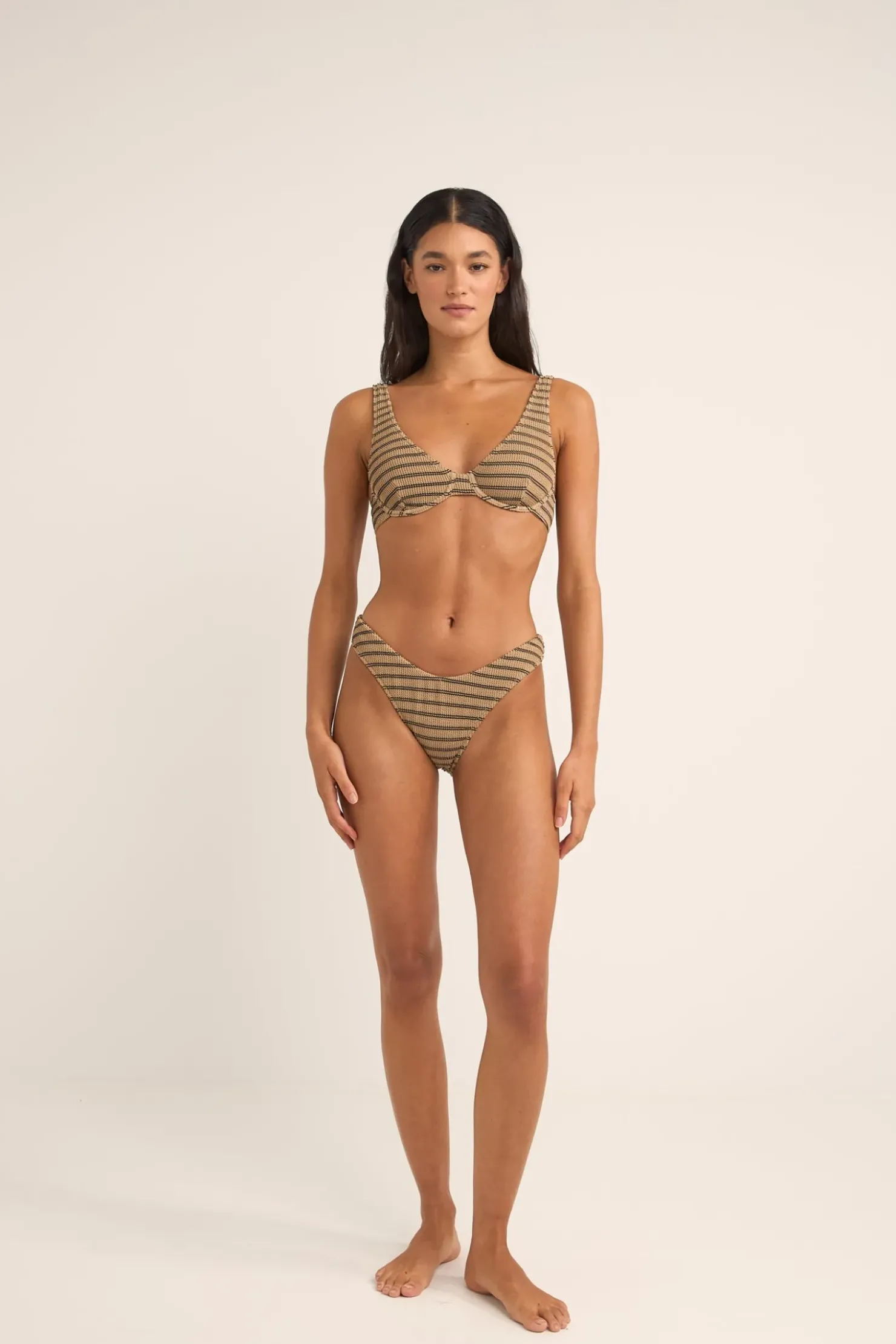 Rhythm Swim Bottoms*Sol Stripe Hi Cut Pant Black