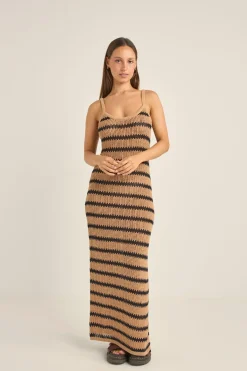 Rhythm Dresses*Sol Stripe Knit Maxi Dress Black
