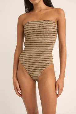 Rhythm One Piece Swim*Sol Stripe Strapless One Piece Black