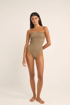 Rhythm One Piece Swim*Sol Stripe Strapless One Piece Black