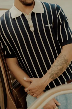 Rhythm Woven Shirts*Striped Knit Ss Polo Navy