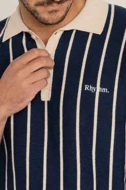 Rhythm Woven Shirts*Striped Knit Ss Polo Navy