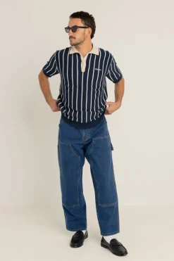 Rhythm Woven Shirts*Striped Knit Ss Polo Navy