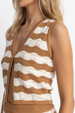 Rhythm Fashion Tops*Sunny Knit Vest Cacao Stripe CacaoStripe