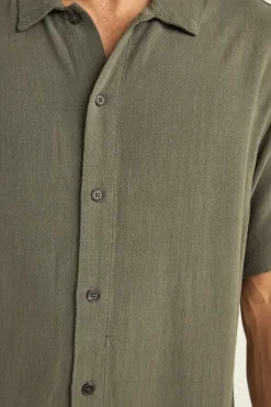 Rhythm Woven Shirts*Textured Linen Ss Shirt Olive