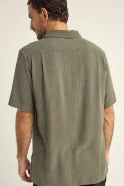 Rhythm Woven Shirts*Textured Linen Ss Shirt Olive