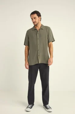 Rhythm Woven Shirts*Textured Linen Ss Shirt Olive