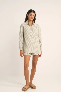 Rhythm Fashion Tops*Valley Stripe Oversized Shirt Ivy