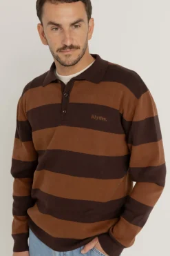 Rhythm Knits*Ventura Stripe Knit Ls Polo Cafe