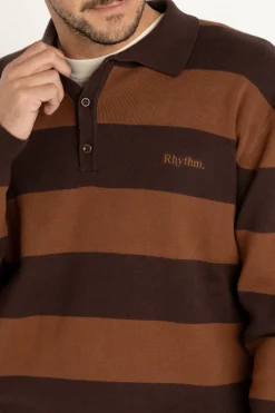 Rhythm Knits*Ventura Stripe Knit Ls Polo Cafe