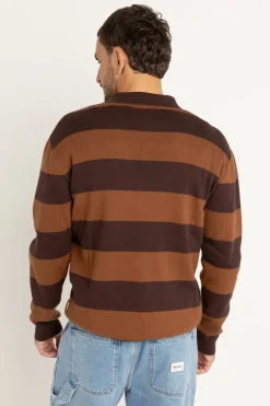 Rhythm Knits*Ventura Stripe Knit Ls Polo Cafe
