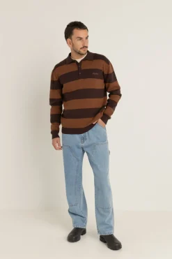 Rhythm Knits*Ventura Stripe Knit Ls Polo Cafe