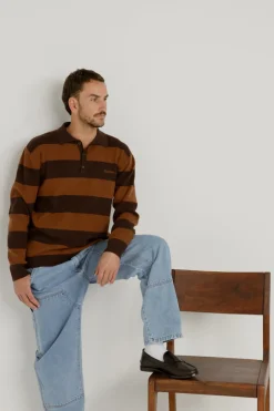 Rhythm Knits*Ventura Stripe Knit Ls Polo Cafe