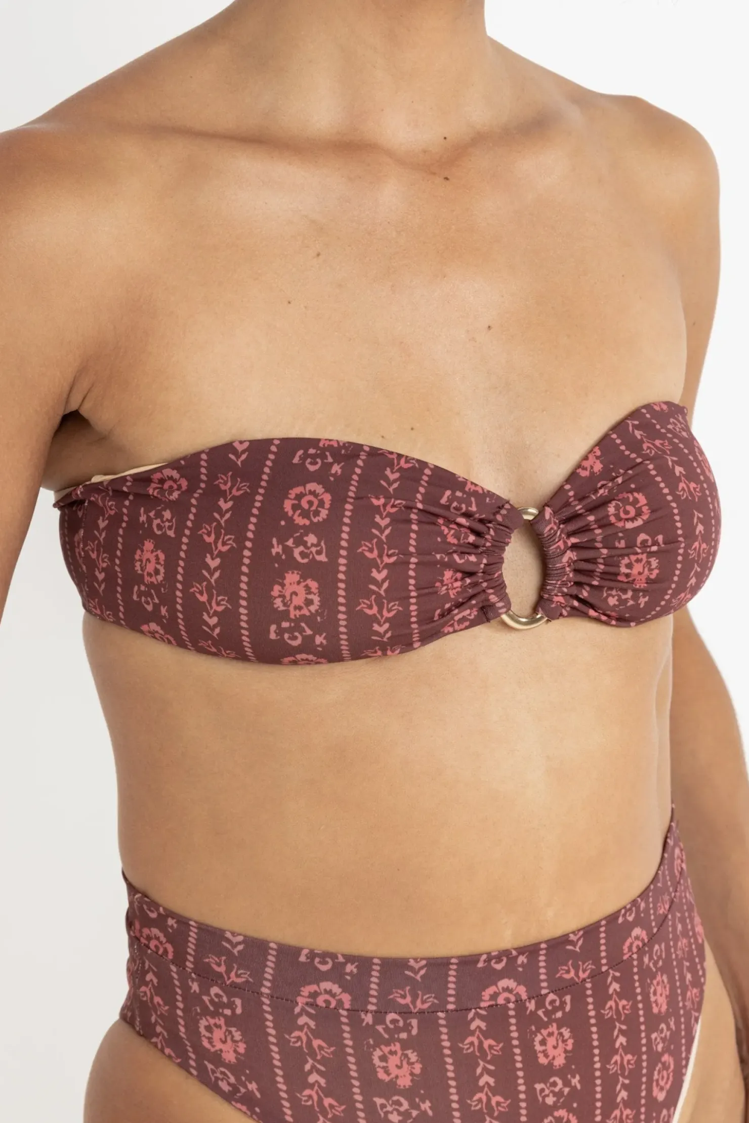 Rhythm Swim Tops*Vintage Floral Bandeau Top Burgundy
