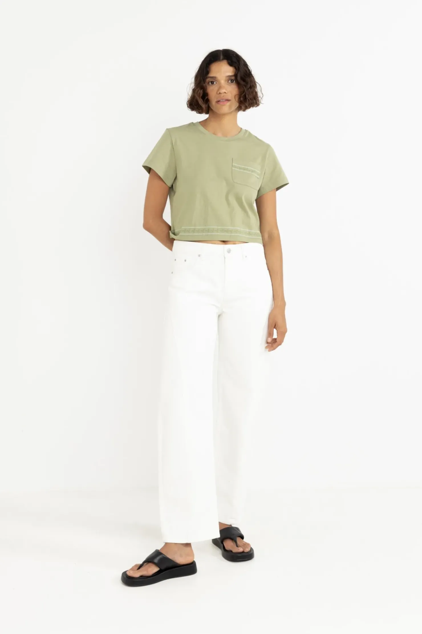 Rhythm T-shirts*Vintage Floral Crop Tee Sage