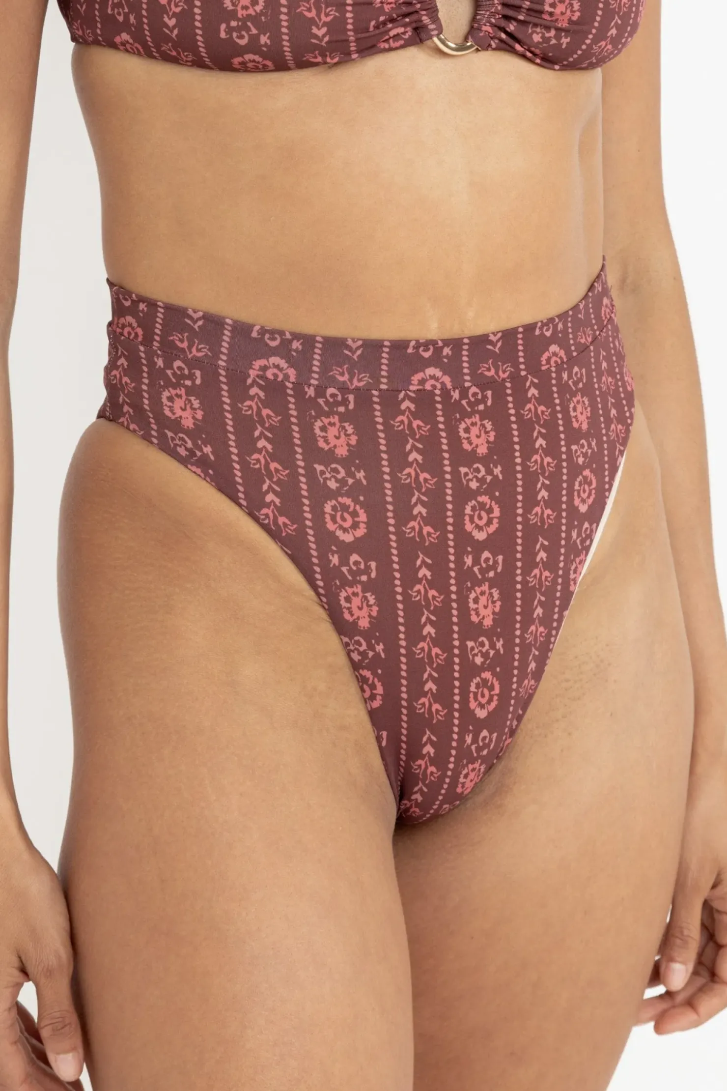 Rhythm Swim Bottoms*Vintage Floral Hi Waist Pant Burgundy