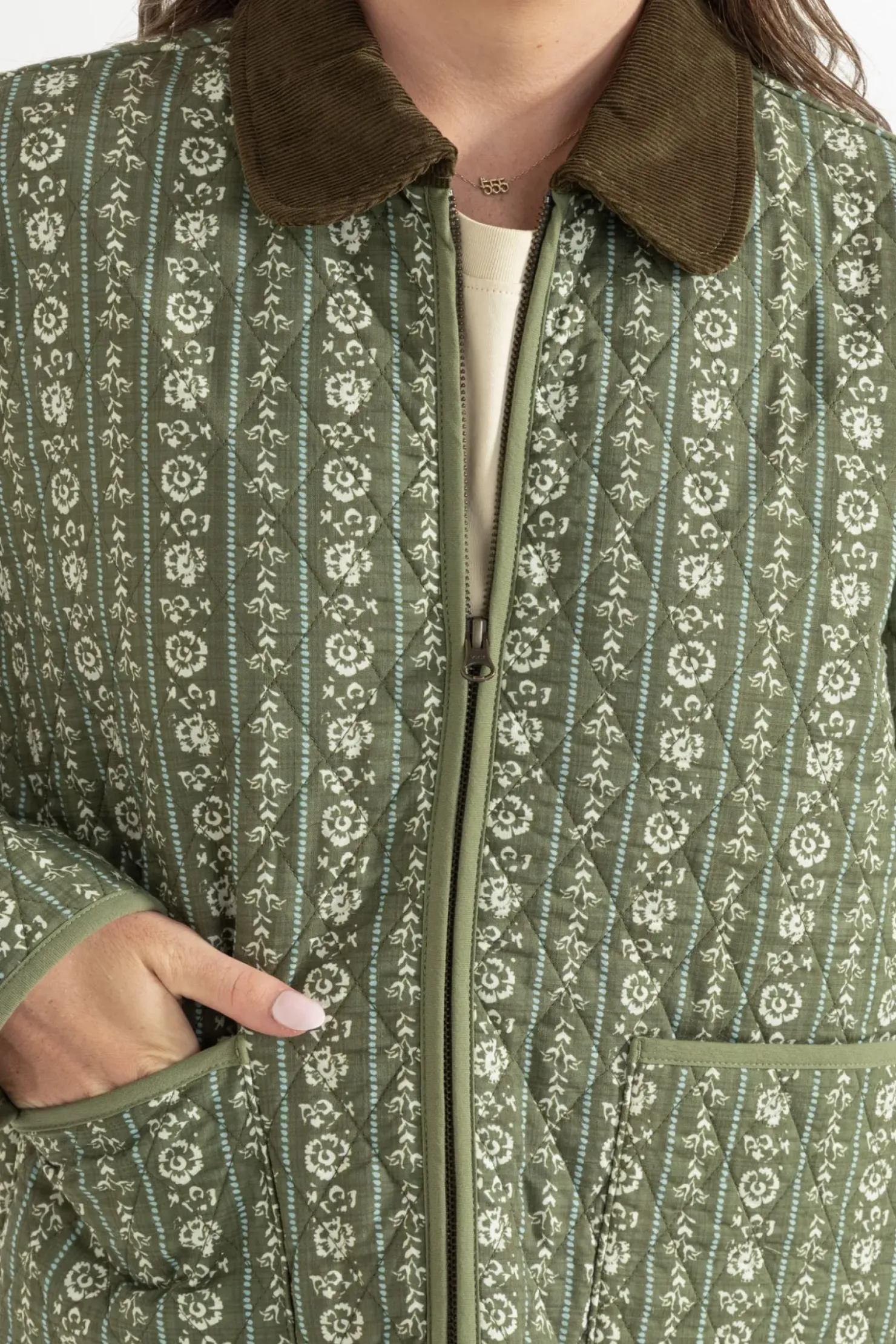 Rhythm Jackets*Vintage Floral Quilted Jacket Dusty Olive