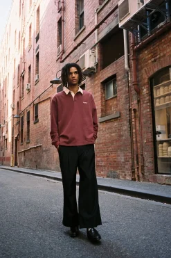 Rhythm Woven Shirts*Vintage Rugby Ls Polo Merlot