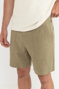 Rhythm Shorts*Worn Path Textured Linen Short Olive