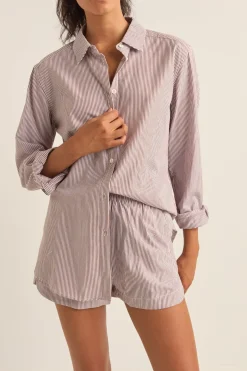 Rhythm Overswim|Fashion Tops*Zephyr Stripe Beach Shirt Chocolate