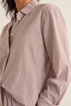 Rhythm Overswim|Fashion Tops*Zephyr Stripe Beach Shirt Chocolate