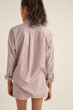 Rhythm Overswim|Fashion Tops*Zephyr Stripe Beach Shirt Chocolate